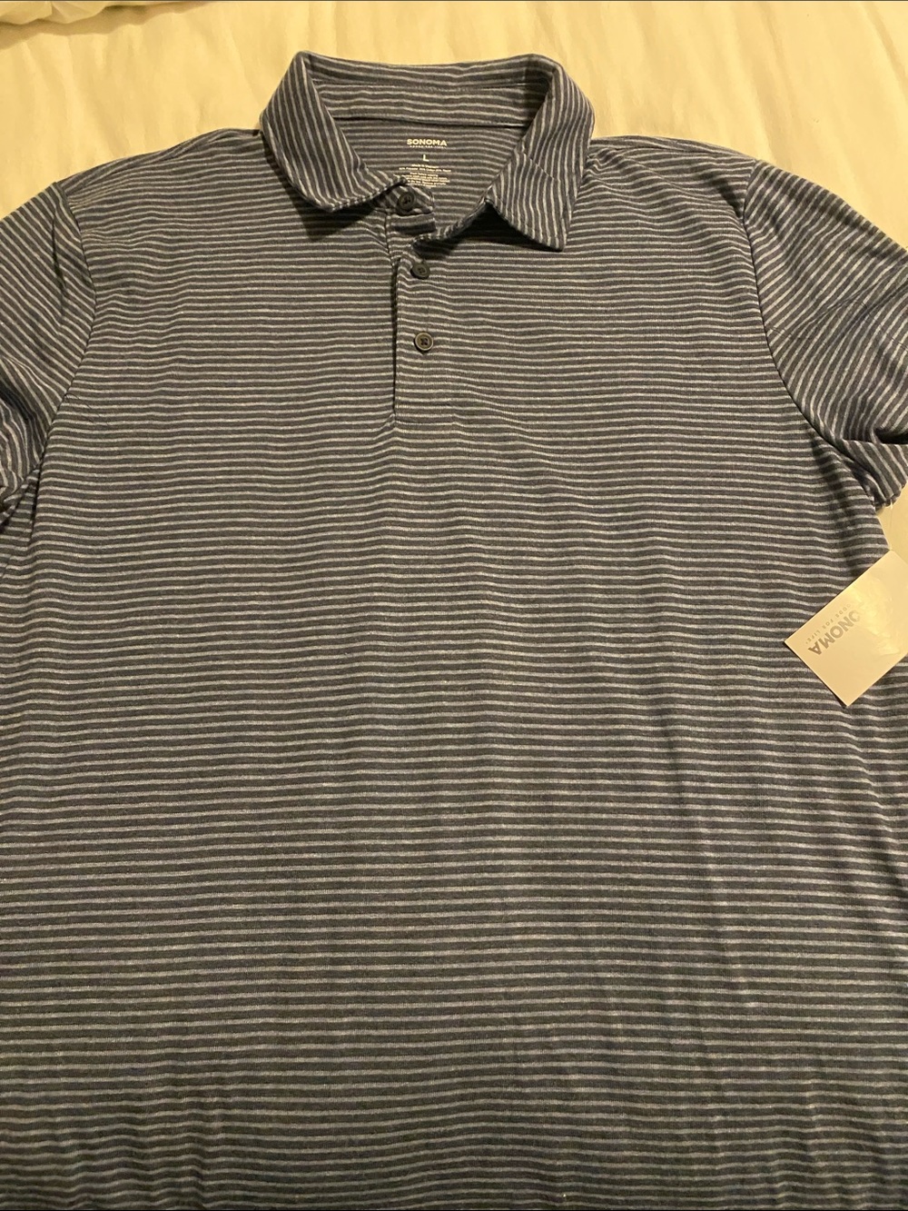 Sonoma Men's Striped Polo - Navy and Light Gray
